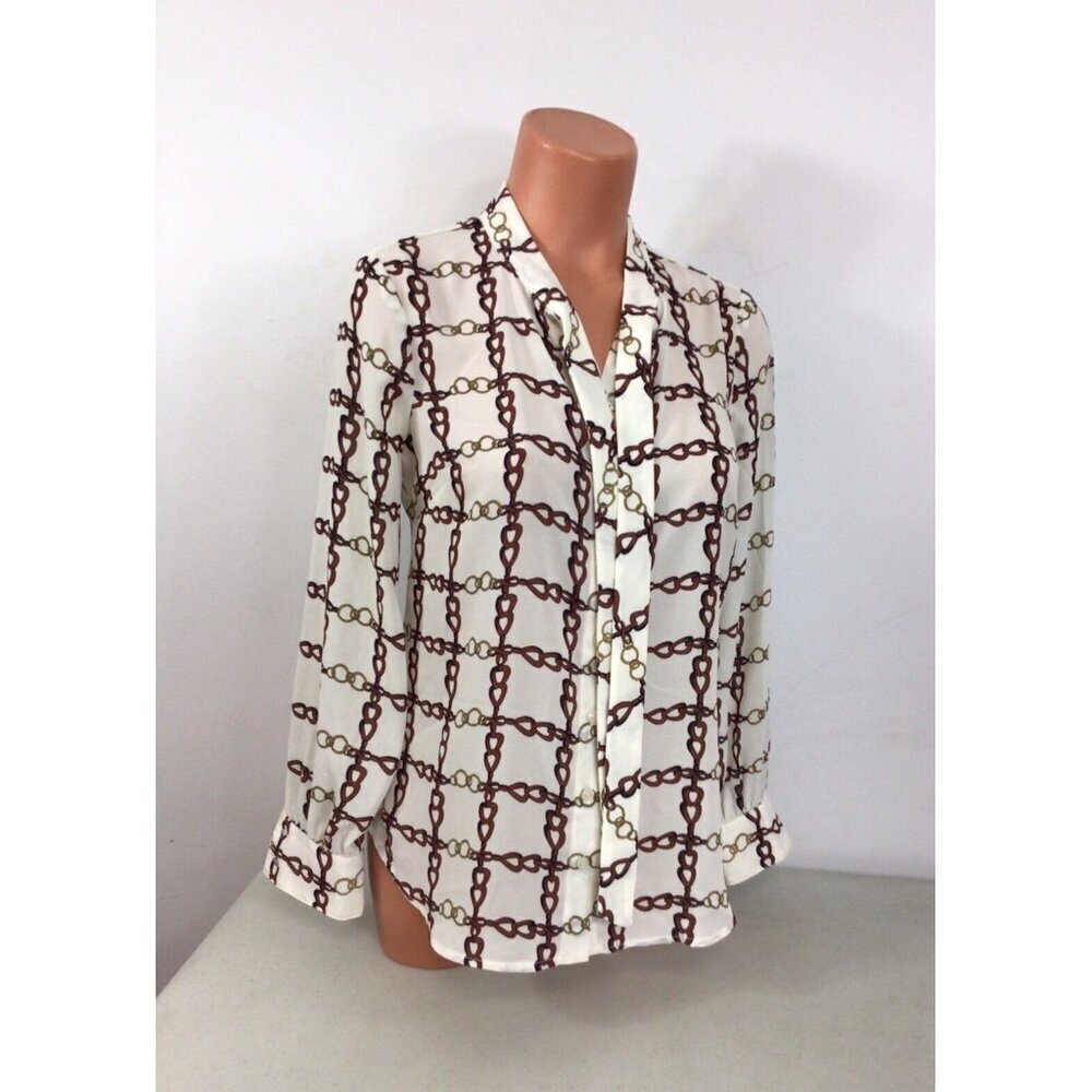 Talbots Equestrian Blouse Tie Front Womens Petite